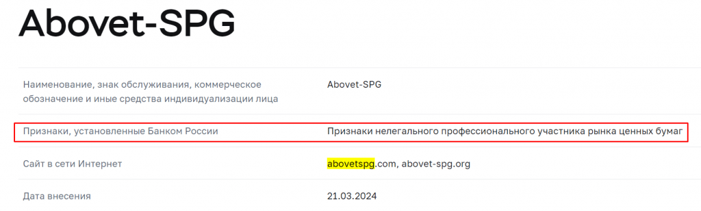 Abovet SPG мошенники