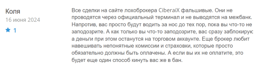 Негативный фидбек CiberaiX 