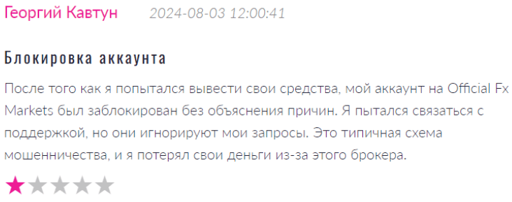 Негативный отзыв о officialfxmarkets 