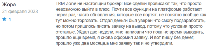Негативный отзыв о TRMZone 