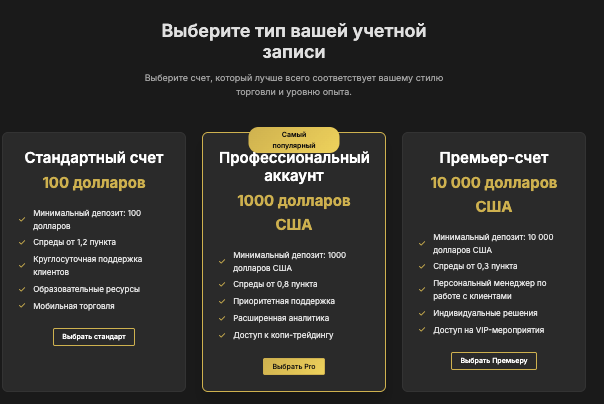 Rigel Markets Ltd типы счетов